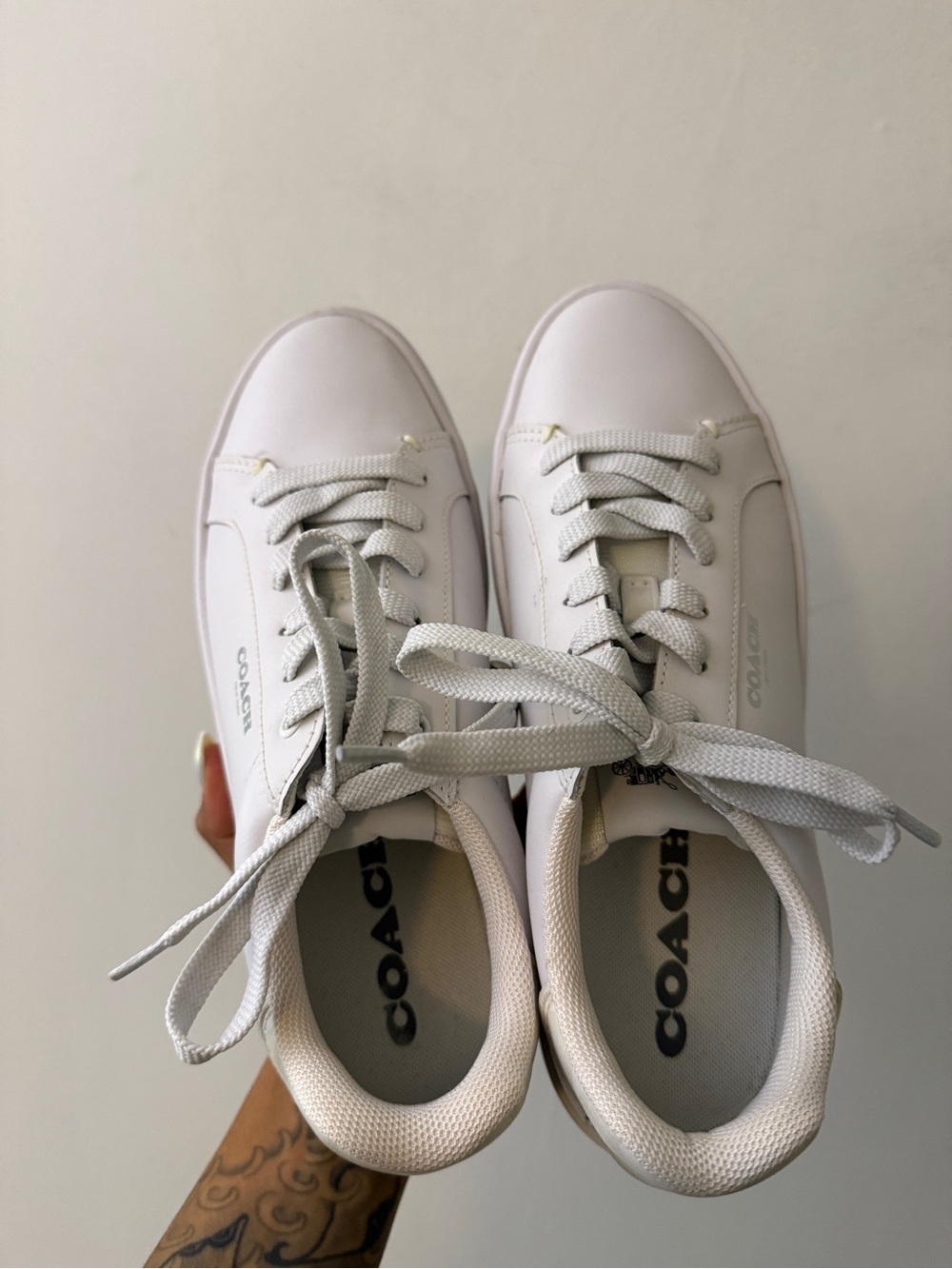 Coach White Leather Low-Top Sneakers with Cream Collar - Picture 5 of 11